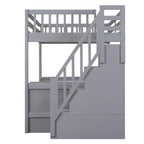 Loft Bed with Built-In L-Shaped Desk and 3-Tier Storage Shelves and Attached Storage Staircase