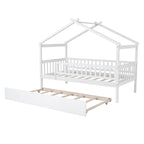 Cama infantil con forma de casita, de madera de pino, tamaño individual con cama nido tamaño individual y barandilla de cuerpo entero