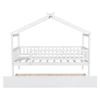 Cama infantil con forma de casita, de madera de pino, tamaño individual con cama nido tamaño individual y barandilla de cuerpo entero
