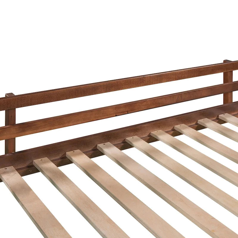 Cama alta doble de madera de pino color nogal con tobogán convertible