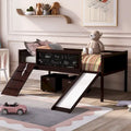 Cama alta individual de madera con tres pizarras, dos cajas de almacenamiento y un tobogán, tres colores disponibles