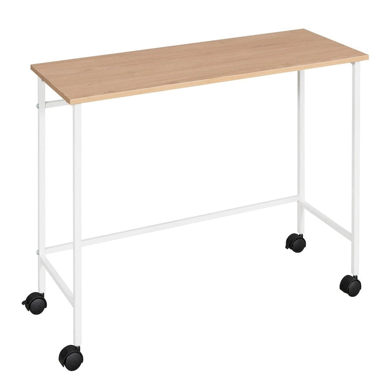 Cama alta doble sobre baja con escritorio rodante y estantes, cama de metal doble con soporte de láminas de acero, para adolescentes, niños y niñas
