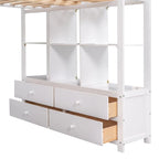 Full Size Loft Bed with Built-in Desk with Drawers and Shelves