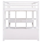 Cama alta de tamaño completo con escritorio integrado con cajones y estantes