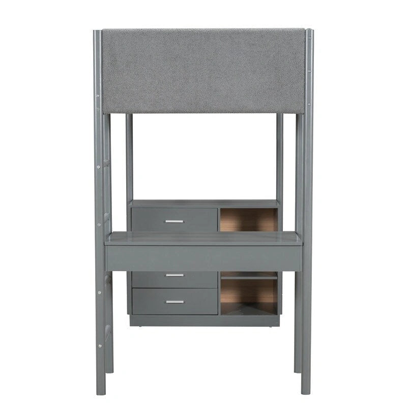 Cama de madera tipo loft con forro polar Teddy tamaño Twin