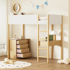 Cama de madera tipo loft con forro polar Teddy tamaño Twin