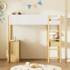Cama de madera tipo loft con forro polar Teddy tamaño Twin