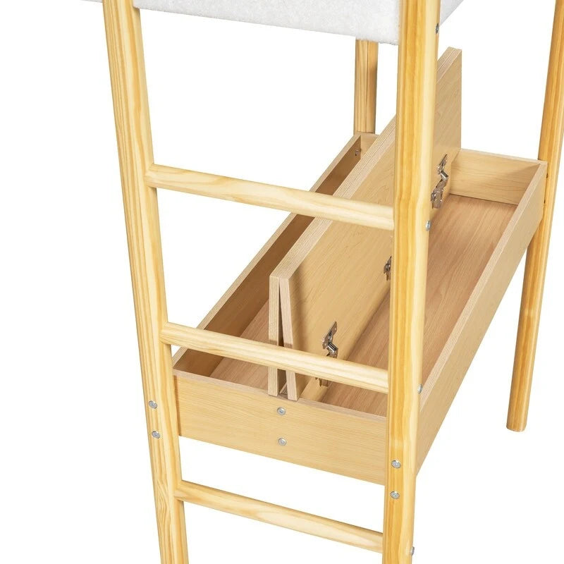 Cama de madera tipo loft con forro polar Teddy tamaño Twin