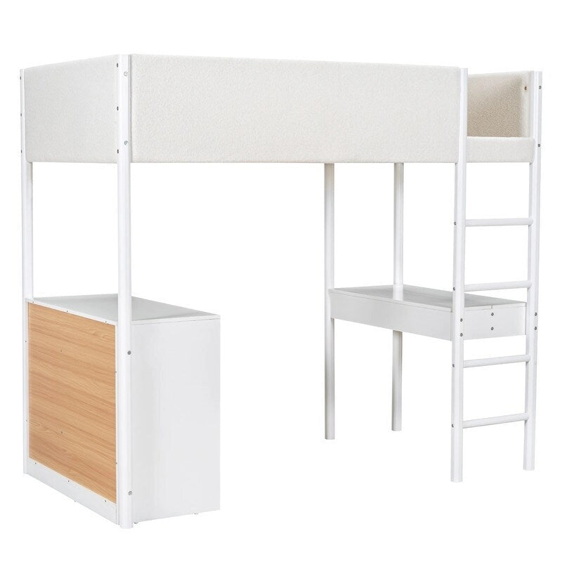 Cama de madera tipo loft con forro polar Teddy tamaño Twin