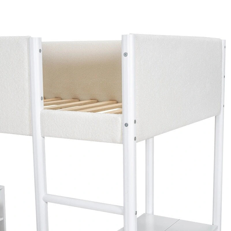 Cama de madera tipo loft con forro polar Teddy tamaño Twin