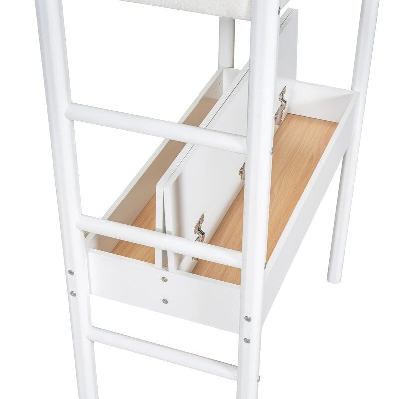 Cama de madera tipo loft con forro polar Teddy tamaño Twin