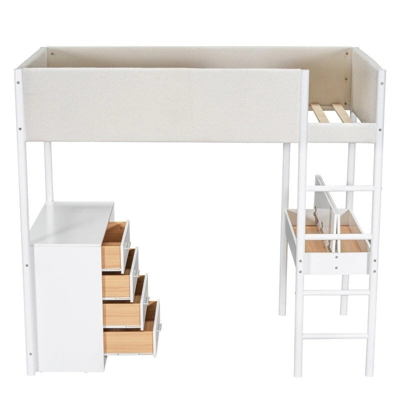 Cama de madera tipo loft con forro polar Teddy tamaño Twin