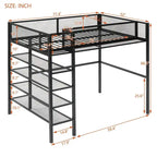 Cama loft individual de metal con estantes de 4 niveles y almacenamiento