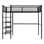 Cama loft individual de metal con estantes de 4 niveles y almacenamiento