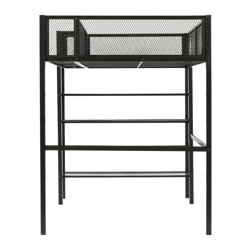 Cama loft individual de metal con estantes de 4 niveles y almacenamiento