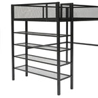 Cama loft individual de metal con estantes de 4 niveles y almacenamiento