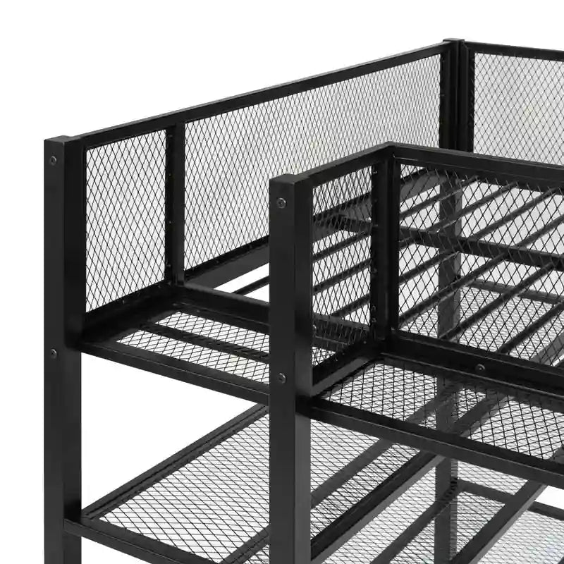Cama loft individual de metal con estantes de 4 niveles y almacenamiento