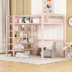 Cama loft individual de metal con estantes de 4 niveles y almacenamiento
