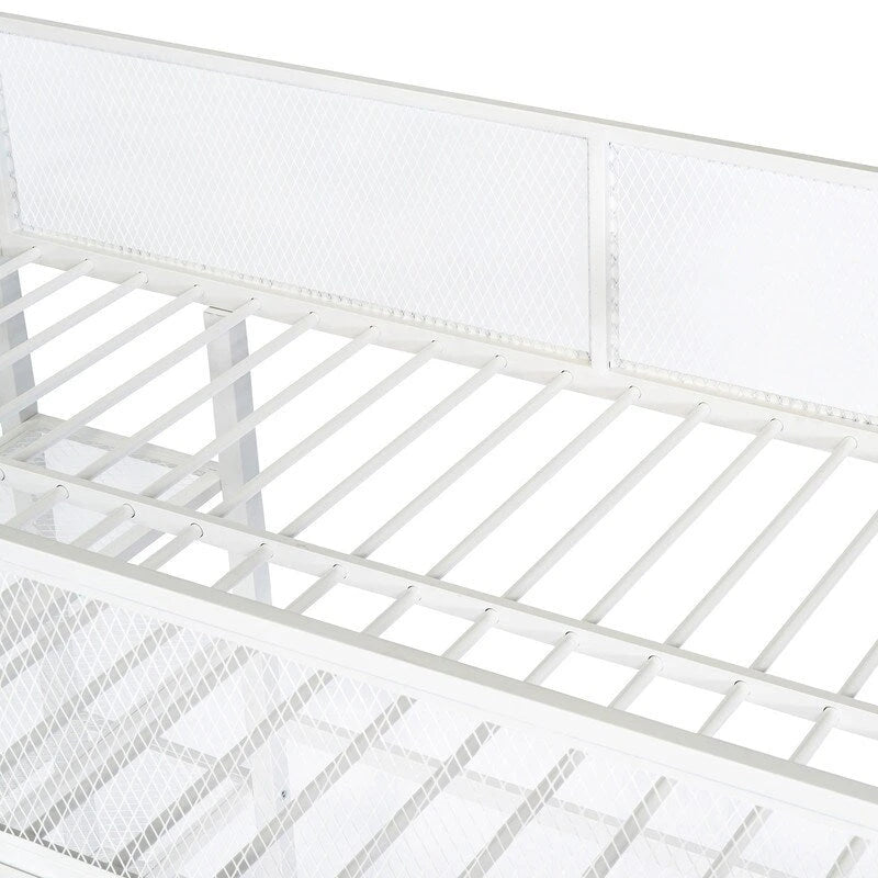 Cama loft individual de metal con estantes de 4 niveles y almacenamiento