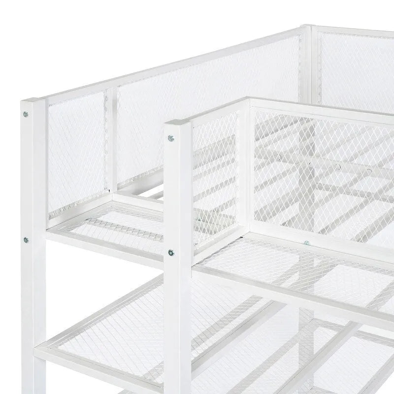 Cama loft individual de metal con estantes de 4 niveles y almacenamiento