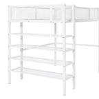 Cama loft individual de metal con estantes de 4 niveles y almacenamiento