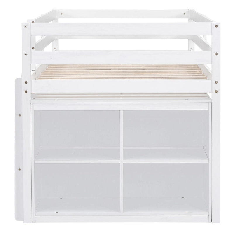 Cama alta individual con escritorio y cajones