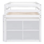 Cama alta individual con escritorio y cajones