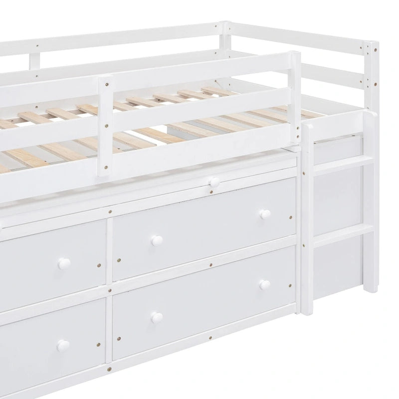 Cama alta individual con escritorio y cajones