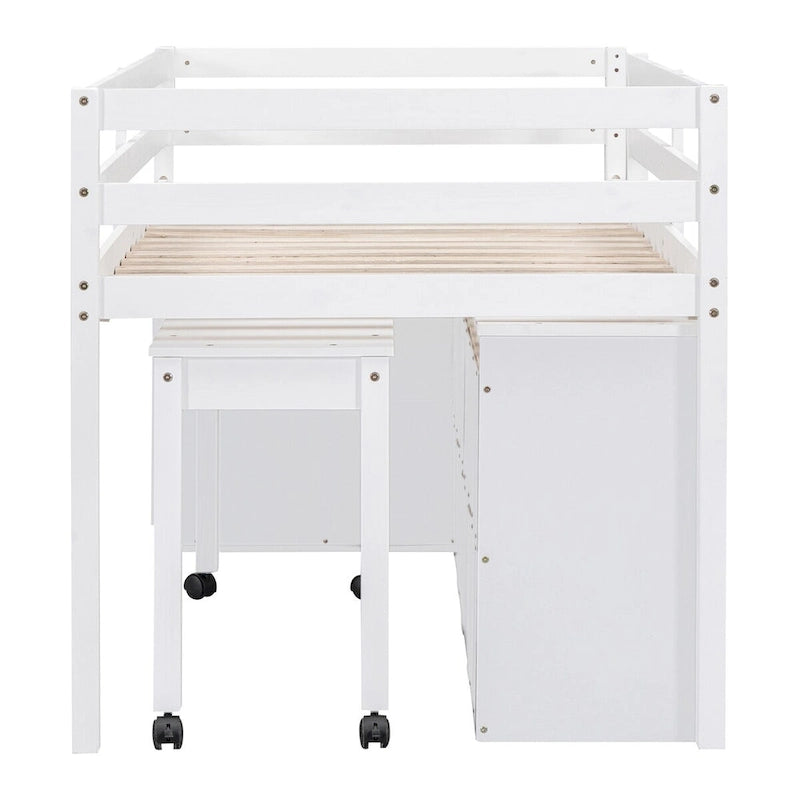 Cama alta individual con escritorio y cajones