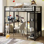 Cama alta individual de metal con armario, escritorio y estantes incorporados