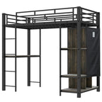 Cama alta individual de metal con armario, escritorio y estantes incorporados